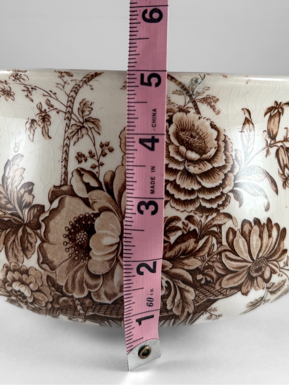 Royal Crownford Ironstone Charlotte Chamber Pot Brown Floral Transferware - Picture 8 of 8